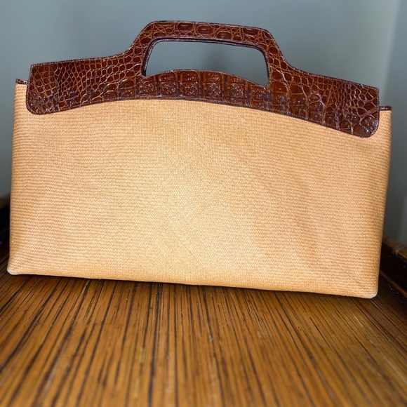 Nancy Gonzalez Linen Crocodile Leather Tote Handbag - Picture 4 of 11